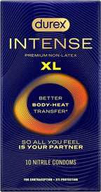 Durex Intense XL Non Latex Condoms, Ultra Thin Condoms Lubricated with Silicone Lube, Latex Free, Premium Nitrile, 10 Count