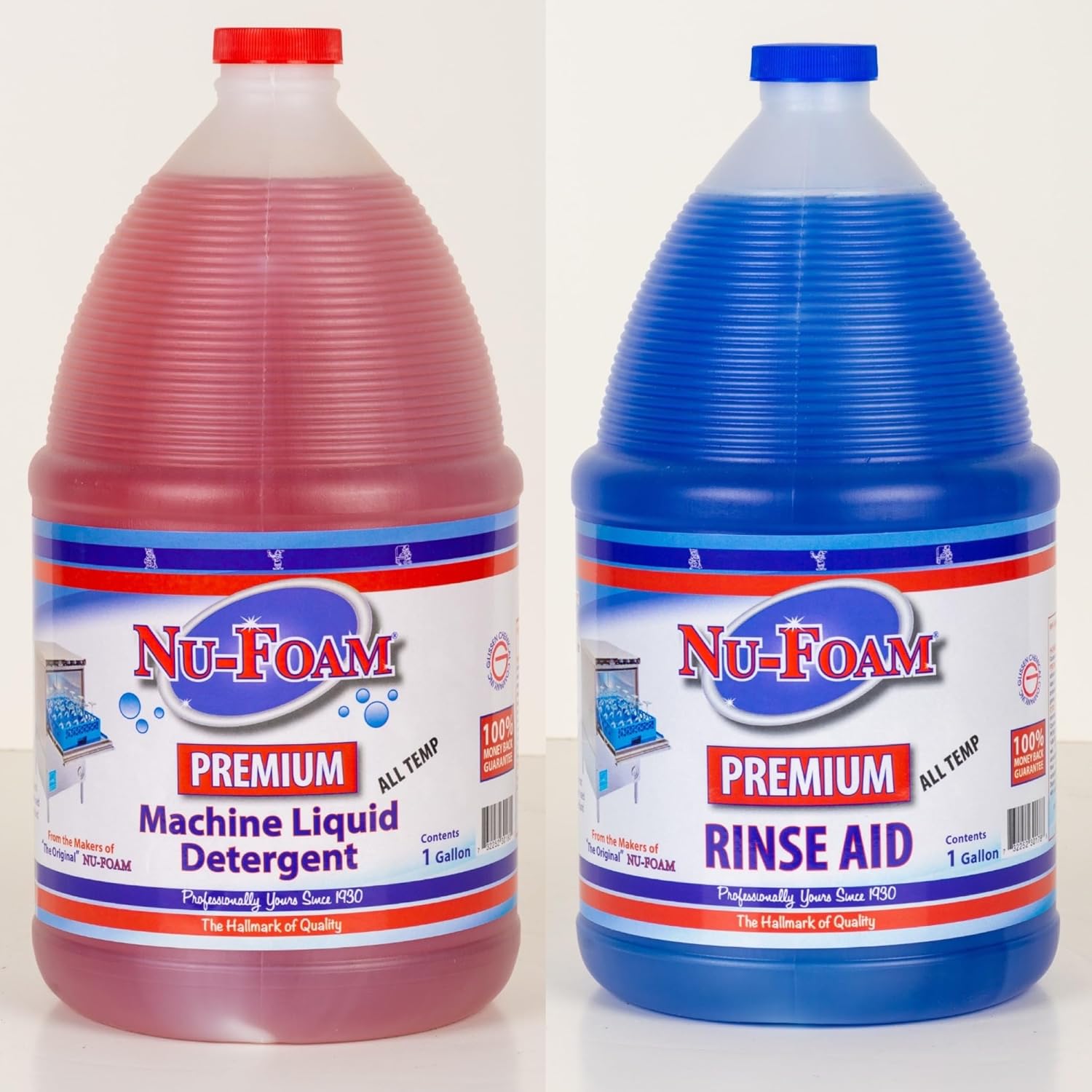 Nu-Foam Premium Commercial Dishwasher Detergent and Rinse Aid Set, 1 Gallon Each