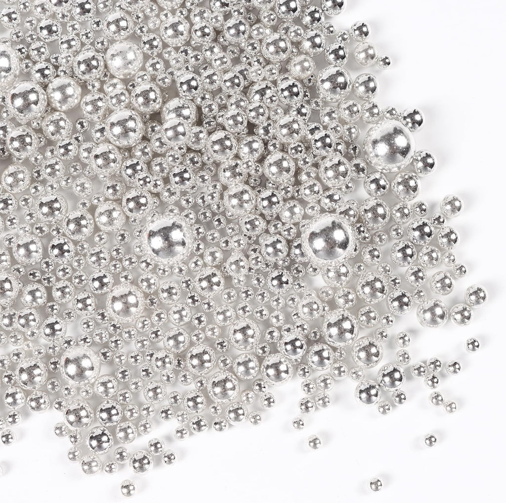 Pearls for Cake Decorating, Silver Pearl Sprinkles, Silver Metallic Sprinkles for Cake Decoration, Perfect for Cupcakes, Macaron, Cookies, Waffles, and Ice Cream Topping.120g(4.23oz)