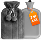 Hot Water Bottle with Cover XXX Large - 3.5L Grey Hot Water Bag for Pain Relief - 118Fl Oz Extra Large Washable Soft Faux Fur, Big Hot Water Pack for Sore Muscles, Period Cramps, Hot and Cold Compress