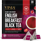 VINIA English Breakfast Black Tea Bags, Made with Organic Tea, Infused with Piceid Resveratrol for Heart Health, Nitric Oxide, Physical Energy, Alertness, Blood Flow, Keto, Kosher, NON-GMO. 30 Ct