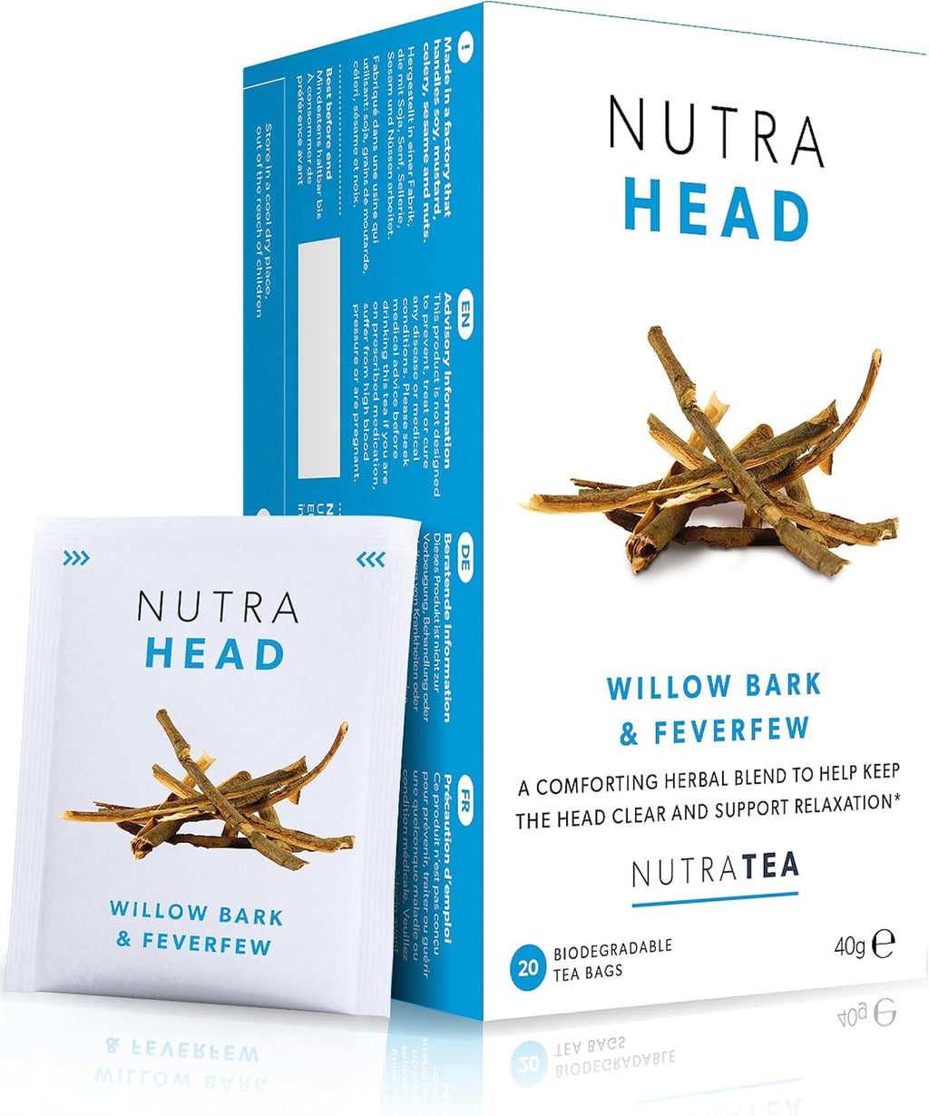 NUTRAHEAD - Migraine Relief Tea | Headache Relief Tea - For Migraine & Tension Headache Relief - Includes Feverfew,Willow Bark & Rhodiola - 40 Enveloped Tea Bags - by Nutra Tea - Herbal Tea - (2 Pack)