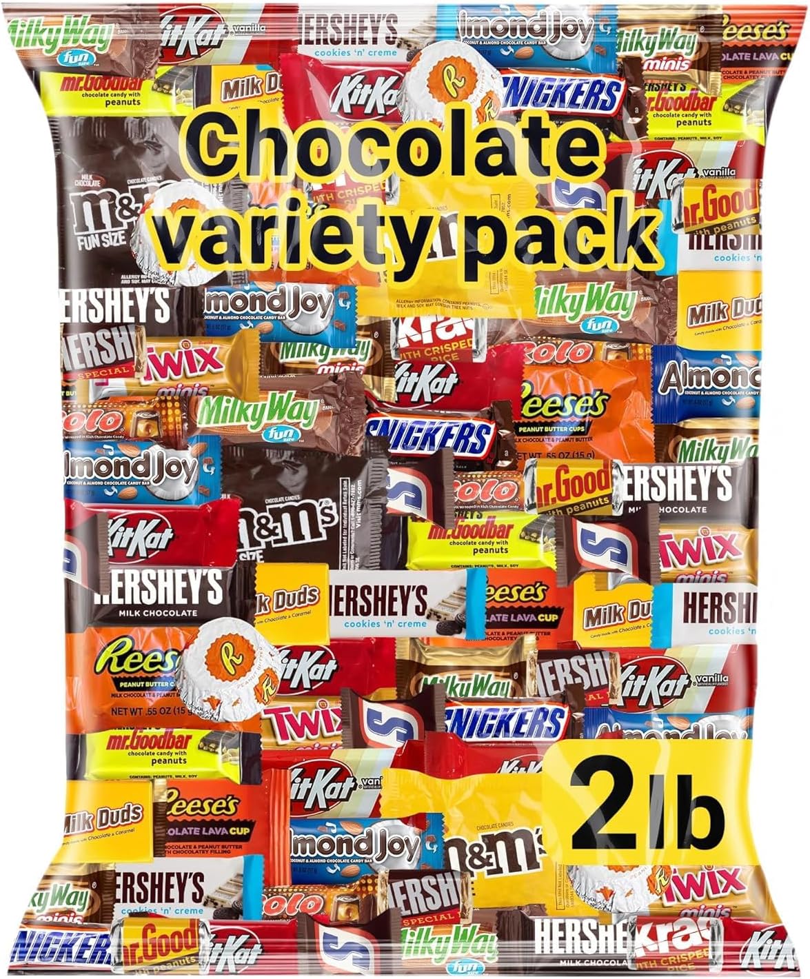 Chocolate Candy Variety Pack 2 LB Bulk Bag – Approx. 90 Individually Wrapped Treats – Assorted Milk & Dark Chocolate, Peanut Butter, Wafer & Coconut Mix – Perfect for Parties, Gifts & Sharing
