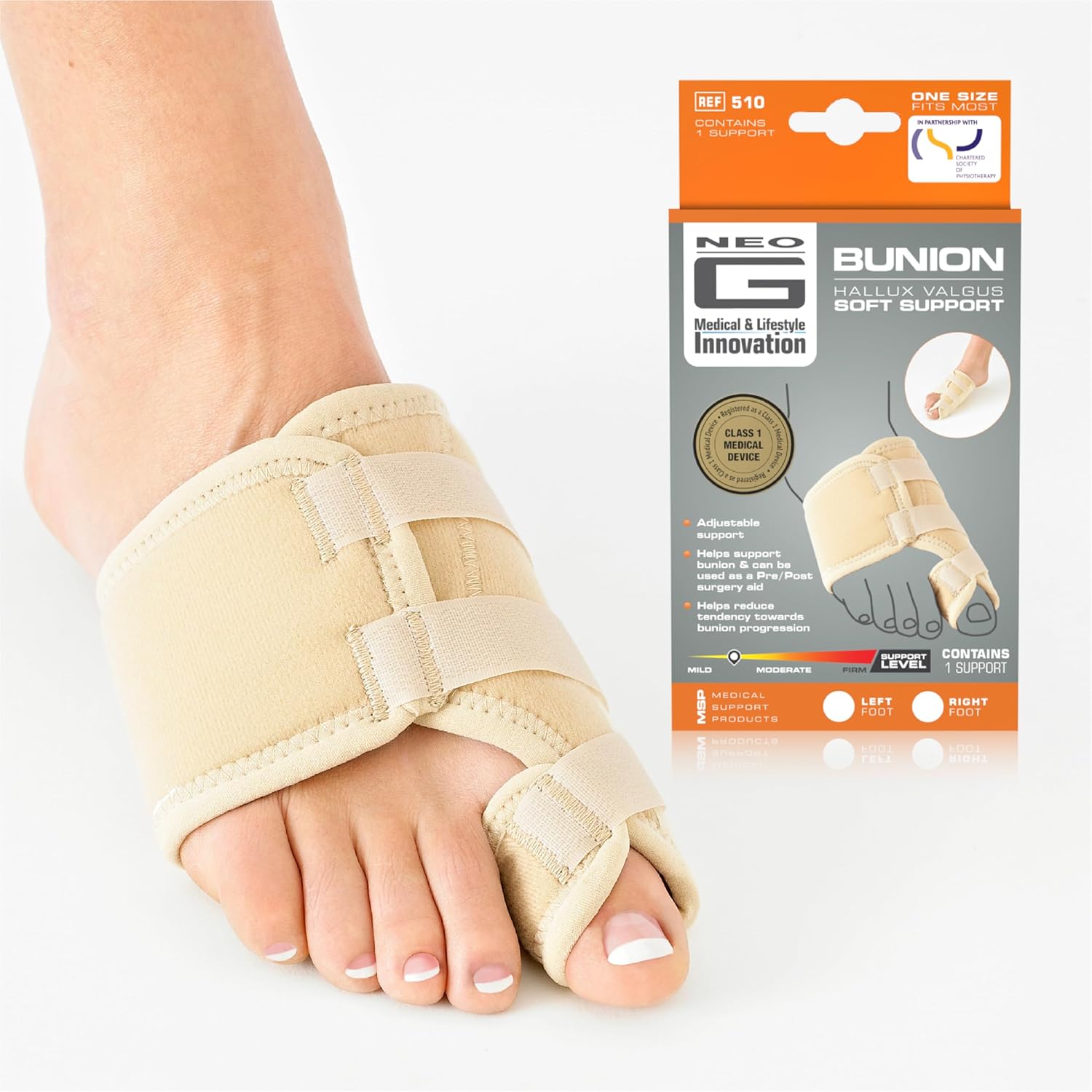 Neo-G Bunion Soft Support - for Big Toe Alignment, Hallux Valgus, Pre/Post-Operative Aid - Malleable Metal Splint - Class 1 Medical Device (Right)
