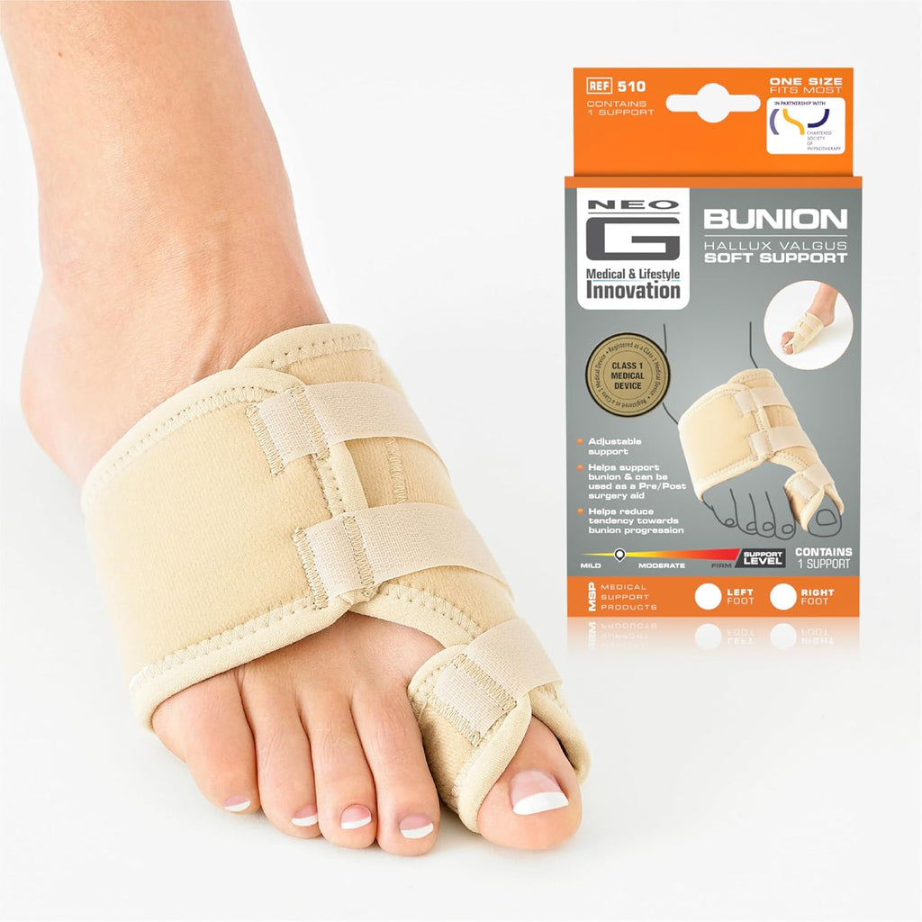 Neo-G Bunion Soft Support - for Big Toe Alignment, Hallux Valgus, Pre/Post-Operative Aid - Malleable Metal Splint - Class 1 Medical Device (Left)