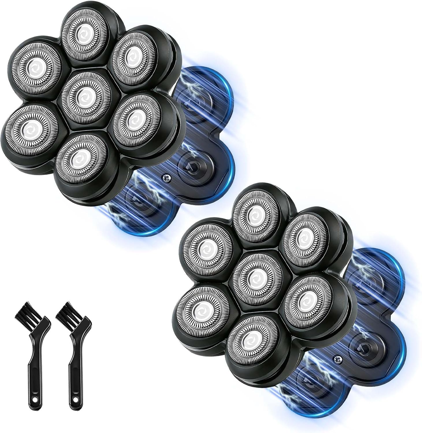 Magnetic 7-Blade Head Shaver Replacement Heads, Waterproof Rotary Razor Blades for Bald Men, Compatible with Freebird,Wyklaus SHPAVVER & Other Similar Head Shavers (Black-2 Packs)