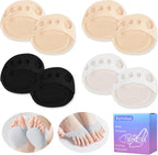 Ball of Foot Cushions Pad,4 Pairs Honeycomb Fabric Forefoot Pads for Metatarsal,No Show Women's Half Socks Pads Invisible Toe Topper Liner Socks Sponge Cushion (2 Beige/1 Black/1 White)