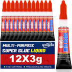 12 X 3g Super Glue Liquid, Clear Strong Adhesive,Fast Drying Cyanoacrylate Glue for Wood, Rubber, Leather, Plastic, Metal, DIY Crafts and More