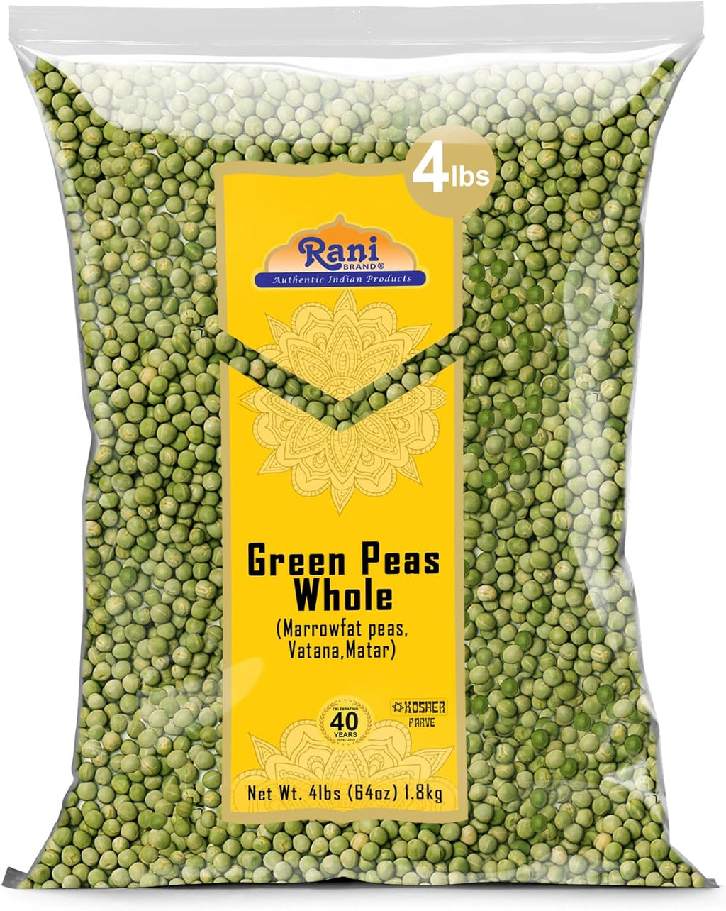 Rani Green Peas Whole, Dried (Marrowfat Peas, Vatana, Matar) 64oz (4lbs) 1.81kg Bulk ~ All Natural | Vegan | Gluten Friendly | Product of USA