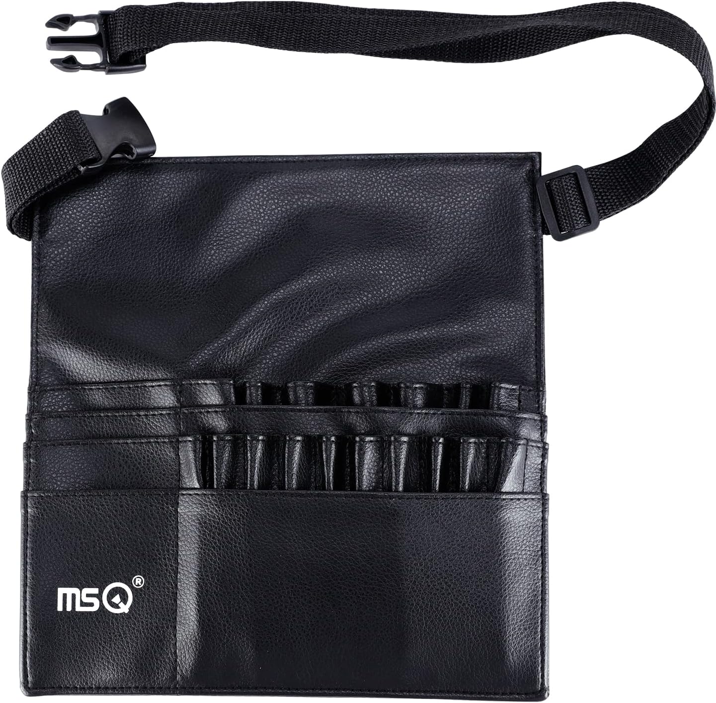 MSQ 23 Pockets Professional Cosmetic Makeup Brush Bag with Adjustable Artist Belt Strap Multi Pockets PU Leather Portable Cosmetic Brush Holder Organizer (Brush Not Included)