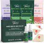 Vennco Hard Wax Beads Kit for Hair Removal, 36 Pieces Wax Beads for Full Body, Face, and Brazilian Bikini, Aloe, Lavender, Cherry Blossom - Includes Pre and Post Wax Oils
