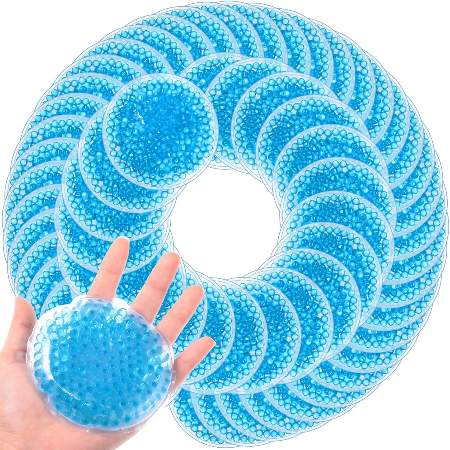 TrelaCo 60 Pcs Small Round Gel Ice Packs Reusable Cold Boo Boo Ice Packs, Cold Hot Compress for Pain Relief, Injuries, Wisdom Teeth, Breastfeeding, Tired Eyes, Face, Neck, Headaches