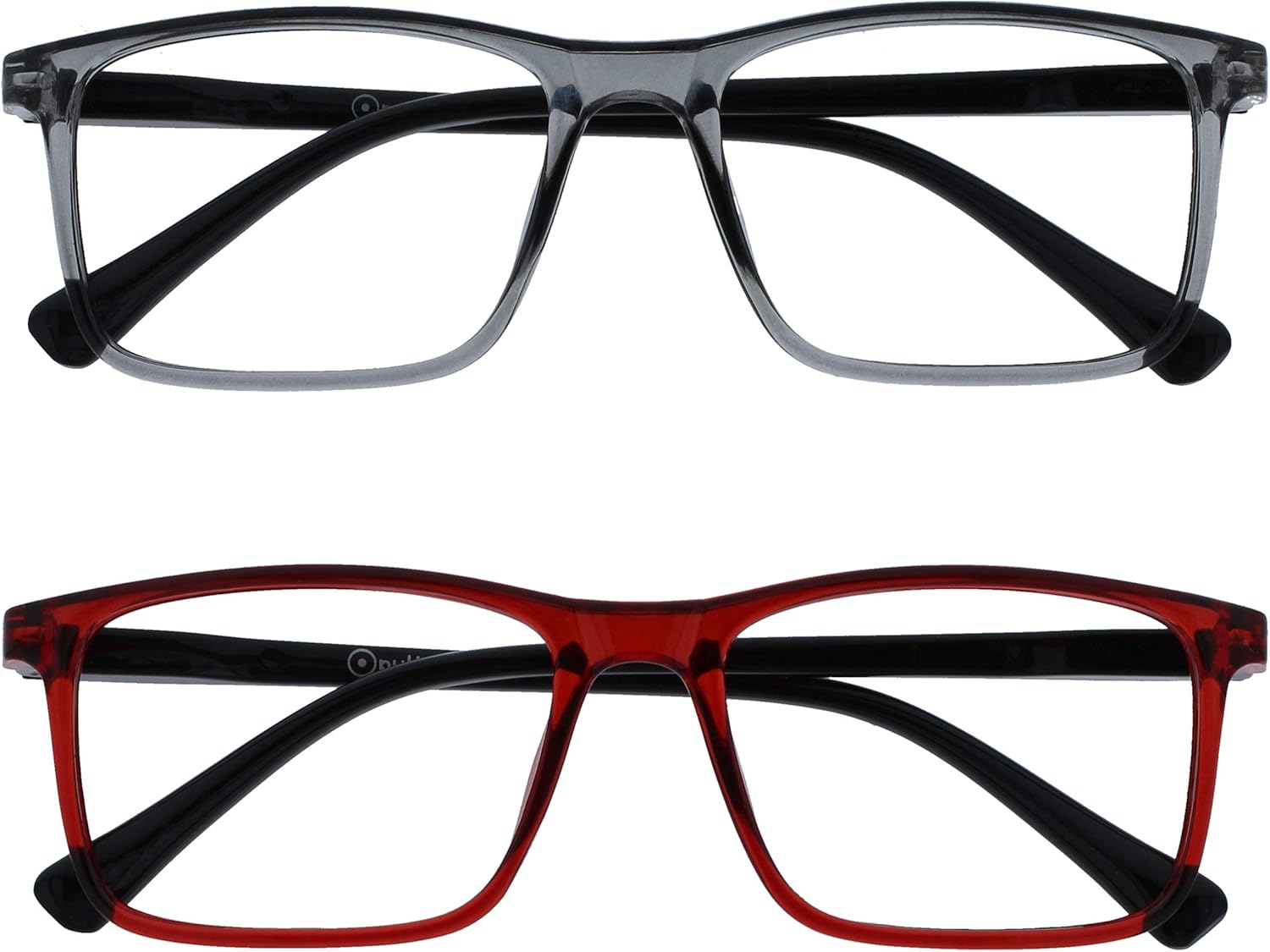 OPULIZE INK Reading Glasses - Value 2 Pack - Large Rectangular Frame - Spring Hinges - Scratch Resistant - Grey Red - Mens Womens +2.50