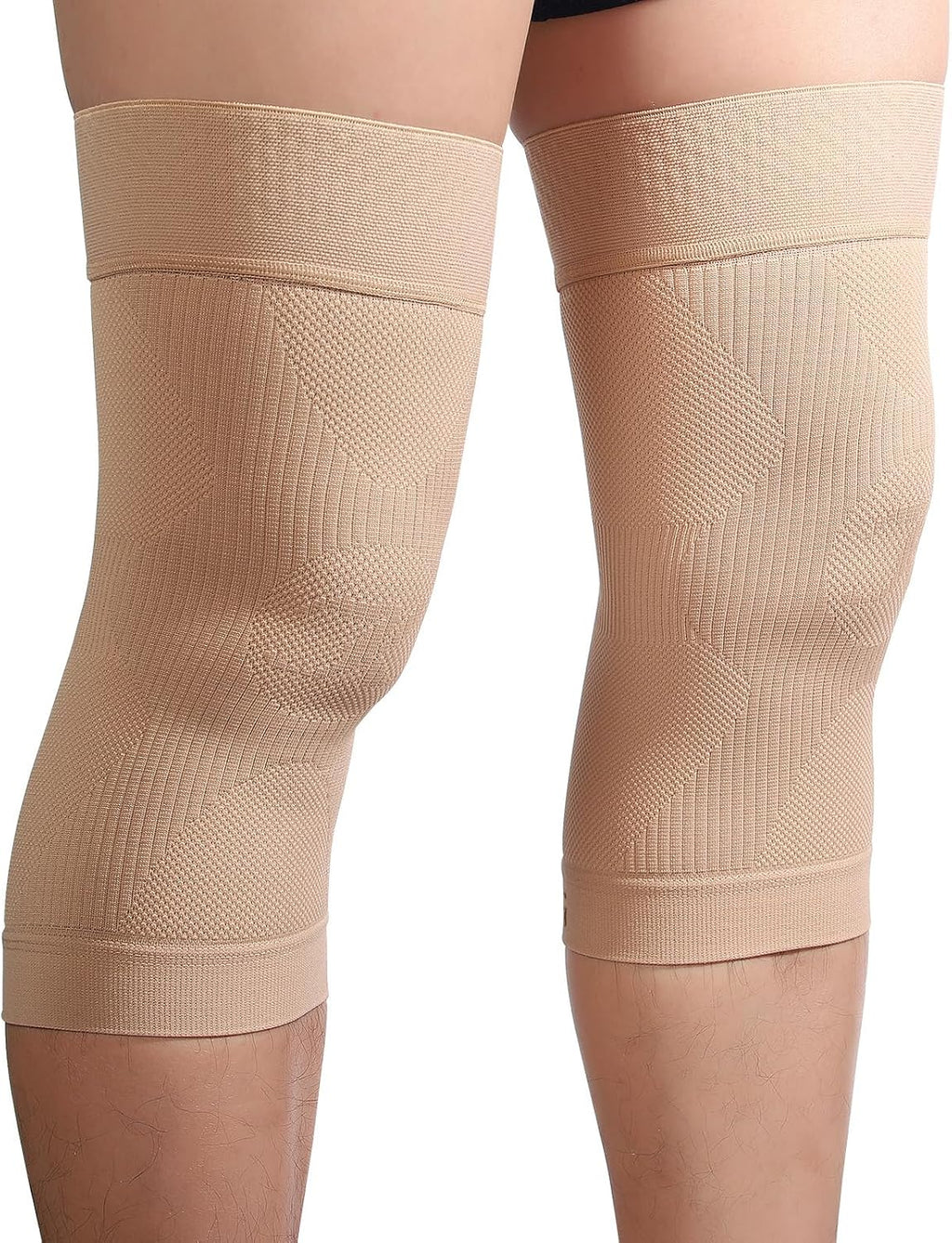 KEKING Orthopedic Brace for Tendinitis, Arthritis, ACL, MCL, Injury Recovery, Meniscus Tear, Knee Pain, Aching Knees, Patellar Tendonitis and Arthritis, Knee Compression Sleeves 2 Pack, Beige XXL