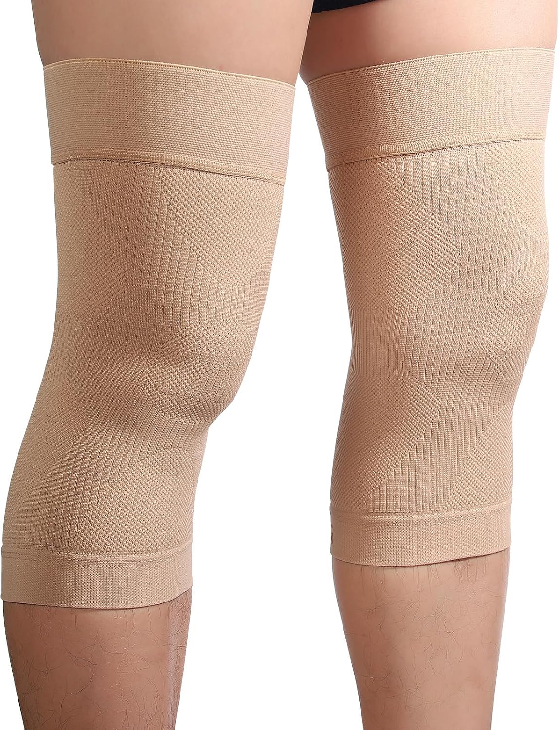 KEKING Orthopedic Brace for Tendinitis, Arthritis, ACL, MCL, Injury Recovery, Meniscus Tear, Knee Pain, Aching Knees, Patellar Tendonitis and Arthritis, Knee Compression Sleeves 2 Pack, Beige XXL