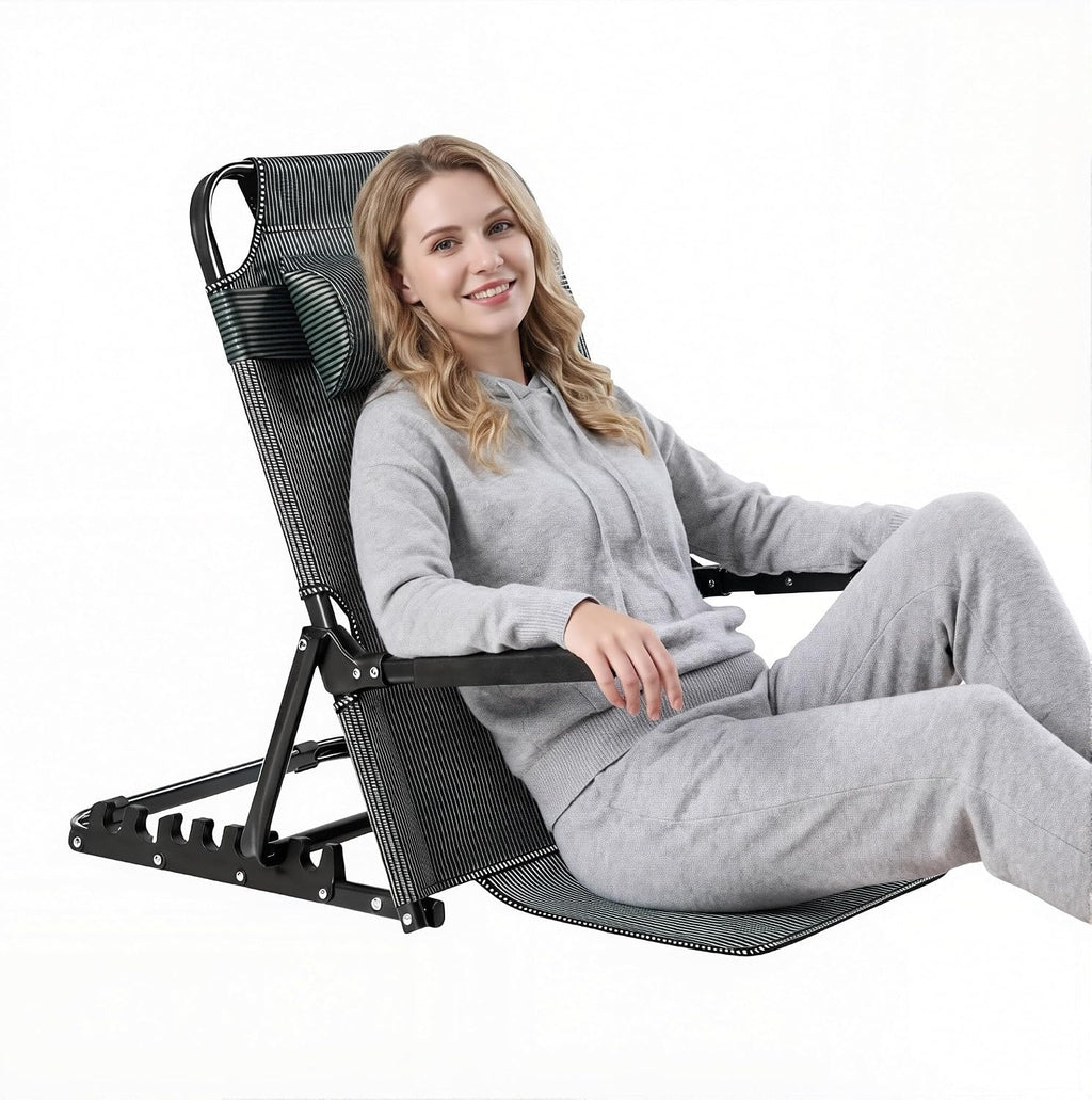 Adjustable Bed Backrest, 7-Position Lifting Back Rest Support with Headrest Pillow, Sit-up Folding Wedge for Reading, Resting, Elderly and Patient Care, Green