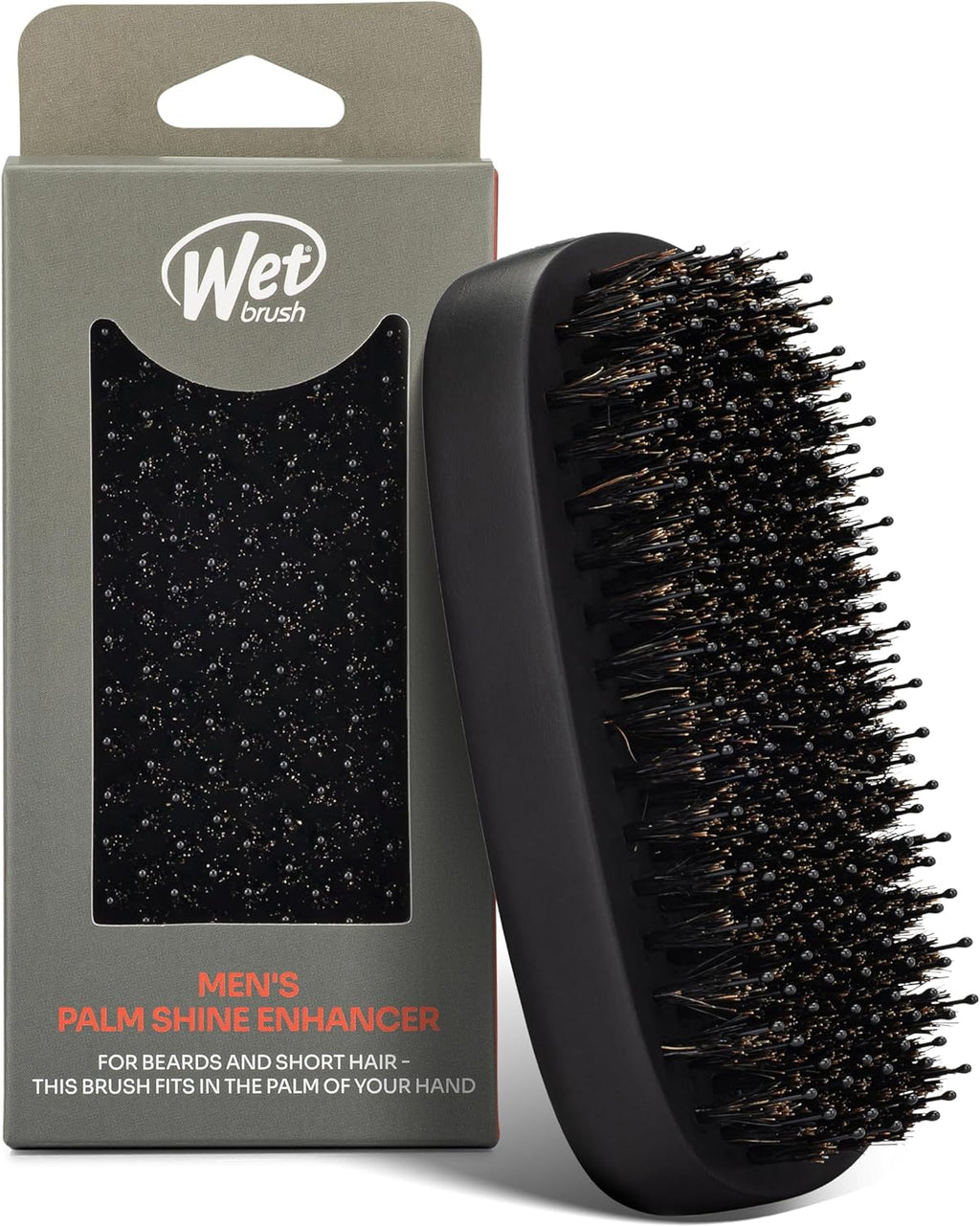 Wet Brush Shine Enhancer Hair Brush with IntelliFlex Bristles, Short Hair & Palm Beard Detangler for Men, Detangling Boar Bristles, Soft & Shiny Strands, For Easy Styling, Black