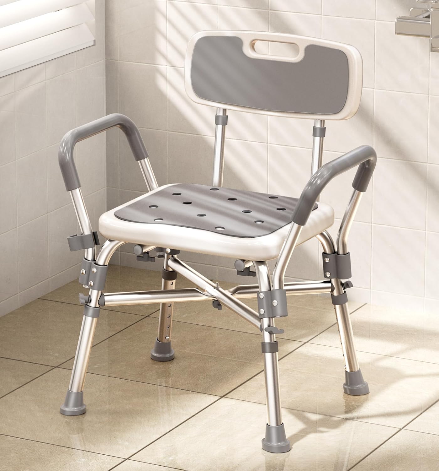 Bluelog Shower Chair with Arms and Back, 550lbs Heavy Duty, Height Adjustable, Bathtub Shower Seat Bench Stool for Inside Shower for Elderly & Disabled, Rectangular