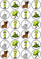 Military Theme Edible Cupcake Toppers, Navy Army Cake Decorations, Military Party Edible Cake Decorations, Soldier Decor for Cookies and Baking, 24 x 4cm / 1.5 Inch Wafer Card Discs