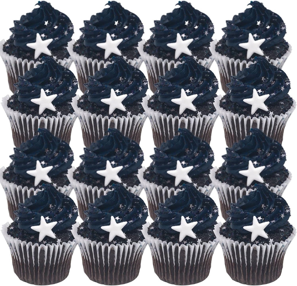 24pk Small White Stars Sugar Decoration Toppers for Cakes Cupcakes Cake Pops with Galaxy Sparkle Flakes