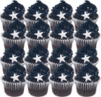 24pk Small White Stars Sugar Decoration Toppers for Cakes Cupcakes Cake Pops with Galaxy Sparkle Flakes