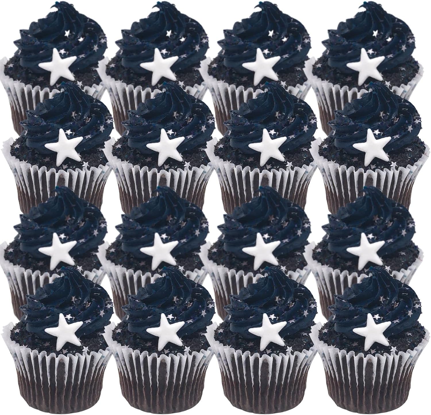 24pk Small White Stars Sugar Decoration Toppers for Cakes Cupcakes Cake Pops with Galaxy Sparkle Flakes