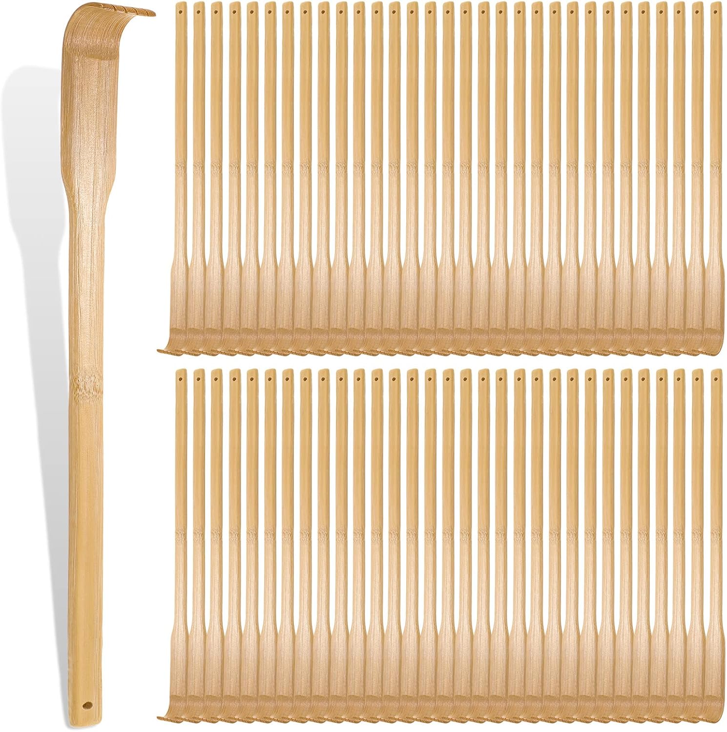 Yinkin 50 Pack Bamboo Back Scratchers Bulk, Traditional Manual Wooden Scratcher for Itching Relief and Body Massage, Long Handle for Elderly, Men, Women, Family, Nursing, Christmas Gifts