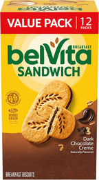 belVita Breakfast Bar Biscuit Sandwiches, Dark Chocolate Creme, Value Pack, 12 Packs (2 Biscuits Per Pack)