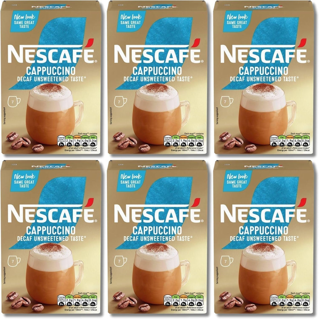 NESCAFÉ Cappuccino Decaffeinated Unsweetened Instant Coffee Sachets x7 (Pack of 6, Total 42 Decaf Sachets)