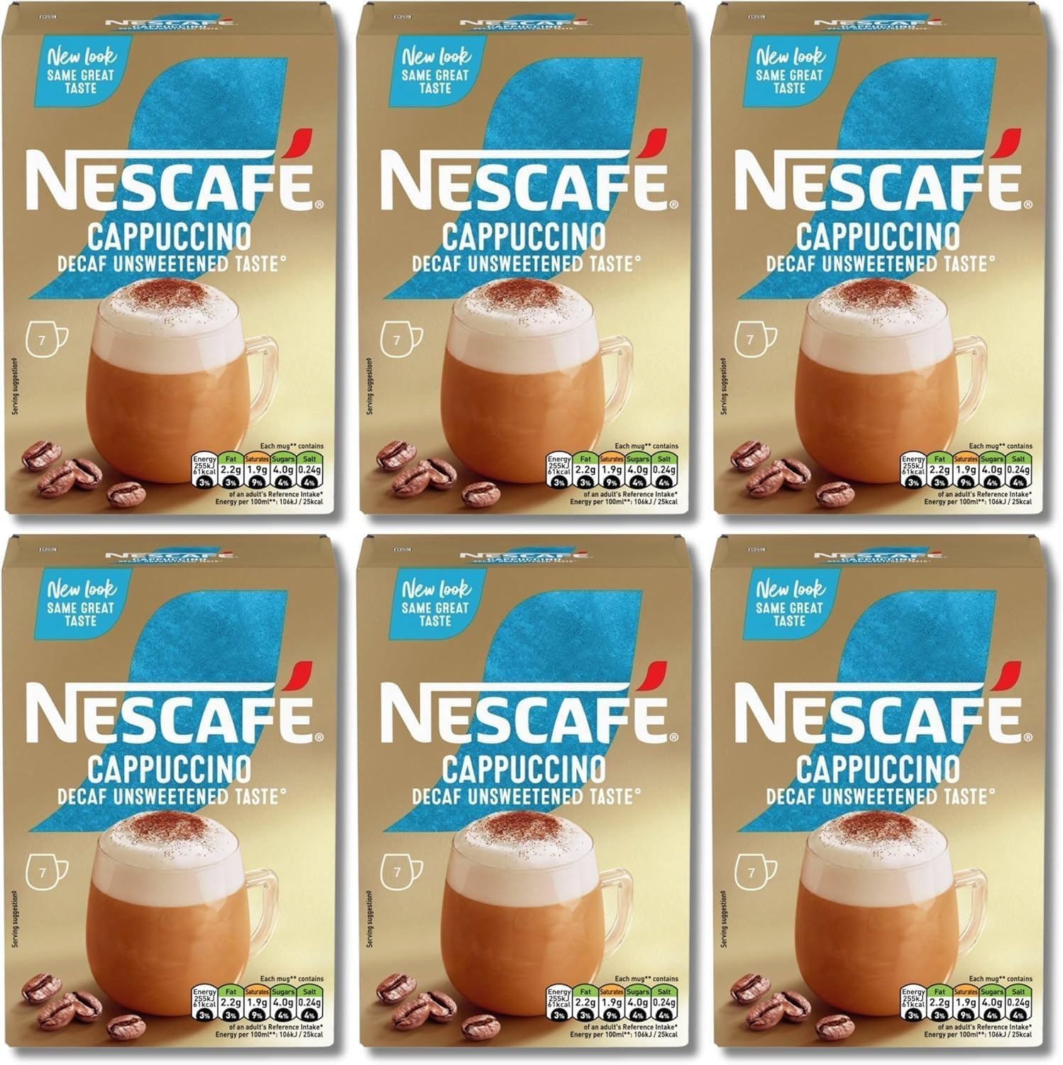 NESCAFÉ Cappuccino Decaffeinated Unsweetened Instant Coffee Sachets x7 (Pack of 6, Total 42 Decaf Sachets)