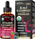 USDA Organic Vitamin B-Complex B5 Pantothenic Acid | B12 Methylcobalamin | B1 Thiamine | B6 Pyridoxine | B7 Biotin | B9 Folic | B3 Niacinamide - B Complex Liquid Drops, Made in USA Supplement, 2fl oz