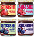 Smash Foods Jam | Classics Variety 4-Pack | Low-Calorie, No Sugar Added Keto Jam with Upcycled Fruit & Chia Seeds | Vegan, Paleo Superfood Spread