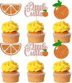 Gyufise 24Pcs Little Cutie Cupcake Toppers Glitter Fruit Theme Orange Cupcake Picks Citrus Cupcake Decoration for Baby Shower Kids Boys Girls Birthday Party Cake Decorations Supplies Rose Gold