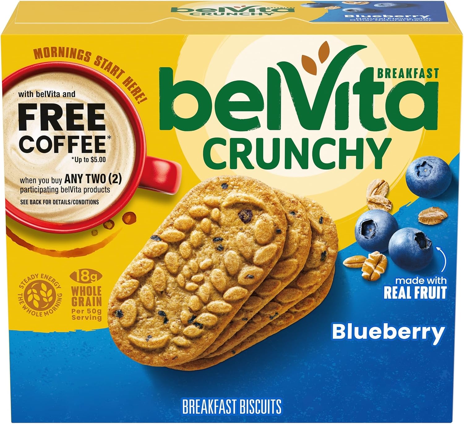 belVita Breakfast Biscuits, Blueberry Flavor, 5 Packs (4 Biscuits Per Pack)
