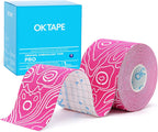 OK TAPE PRO Kinesiology Tape, 2inch x Long Roll 16ft Free Cut Tape, Elastic Athletic Tape Therapeutic Latex Free, Pink+White