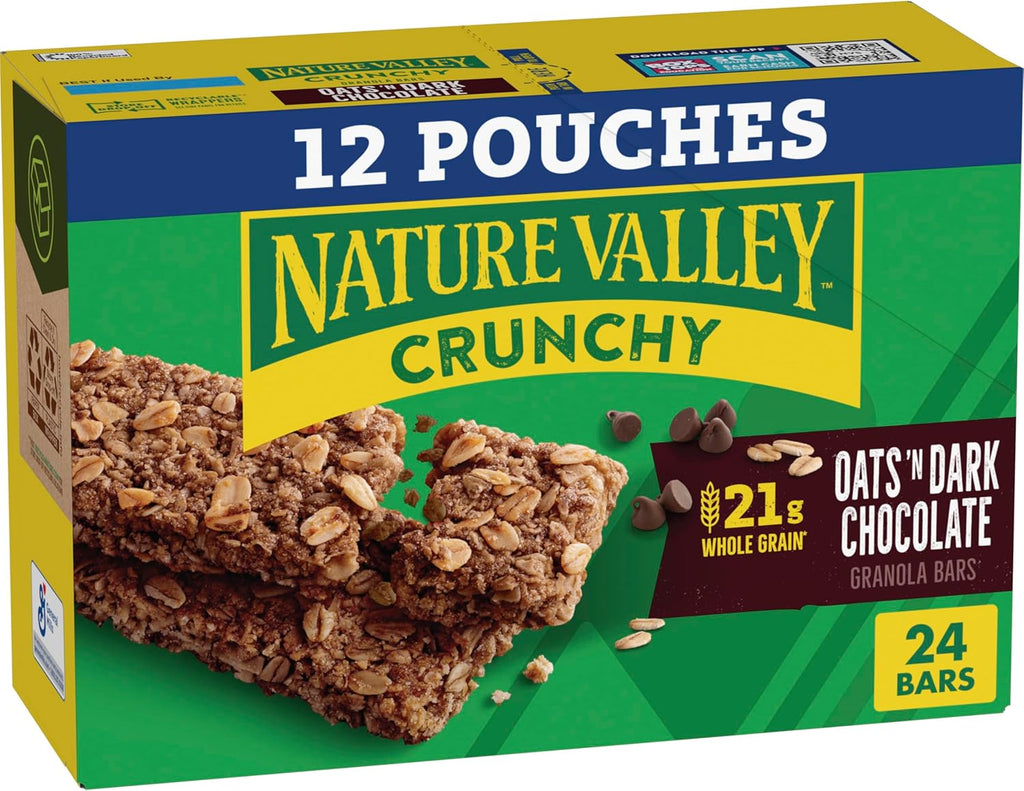 Nature Valley Crunchy Granola Bars, Oats 'N Dark Chocolate, 24 Bars, 17.88 oz (12 Pouches)