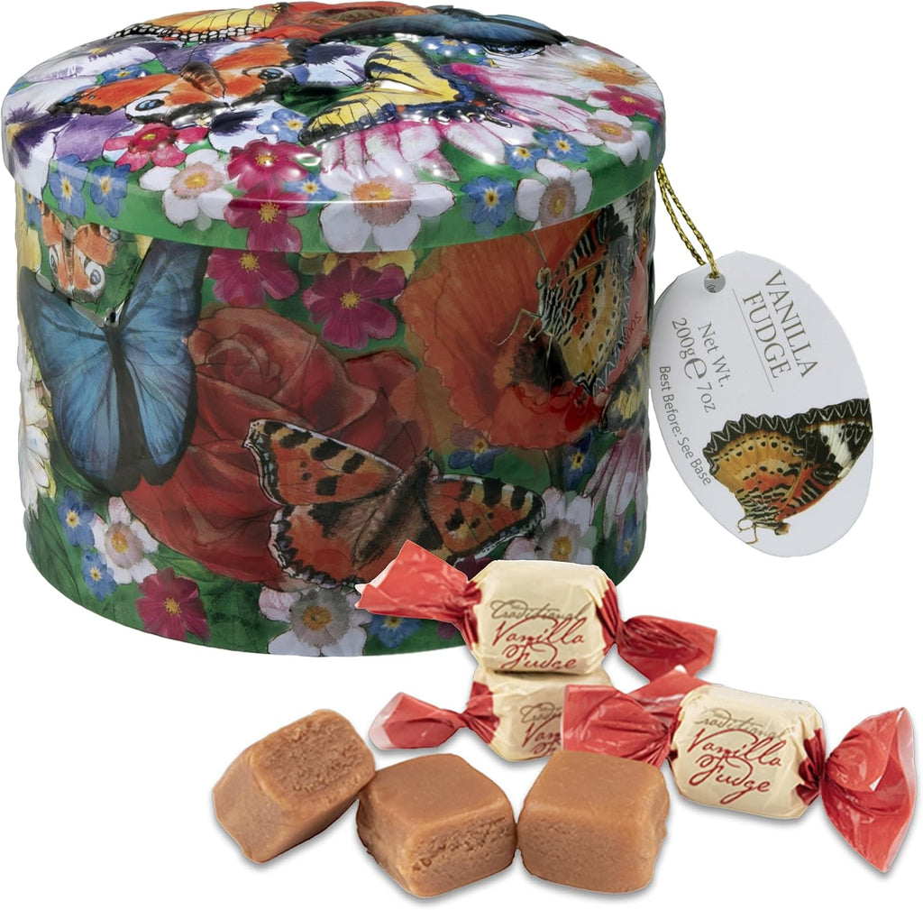 Gardiners of Scotland Handmade Fudge, Butterfly Vanilla Fudge 7 Ounce Round Tin