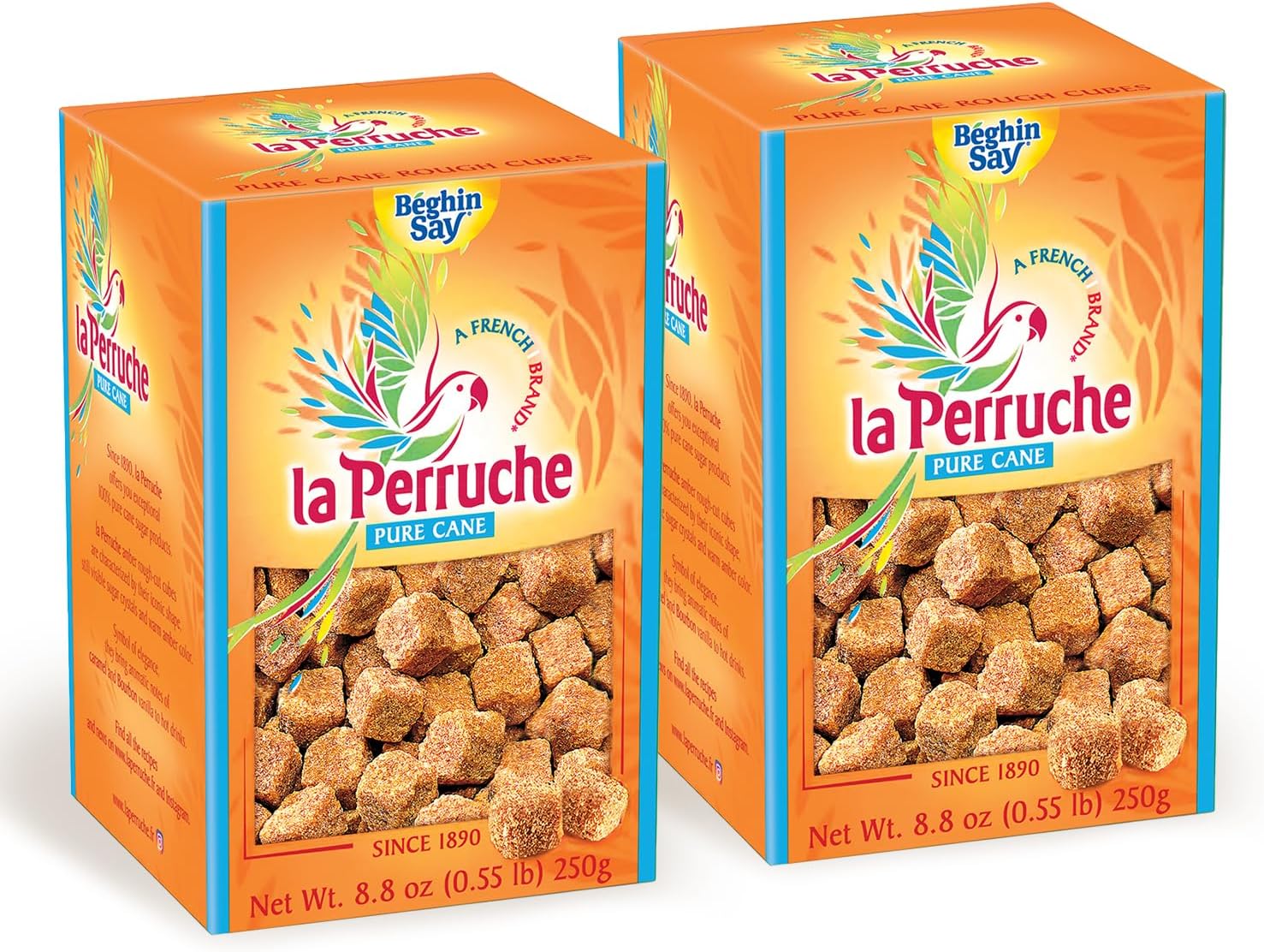 La Perruche Pure Cane Brown Sugar Cubes (250g/8.8oz box) | Ideal Sugar Cubes for Coffee | Pack of 2