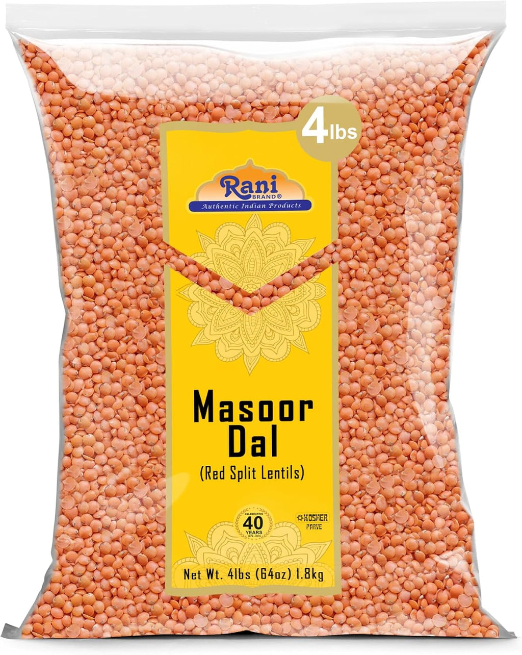 Rani Masoor Dal (Indian Red Lentils) Split Gram, 64oz (4lbs) 1.81kg Bulk ~ All Natural | Gluten Friendly | NON-GMO | Kosher | Vegan | Indian Origin