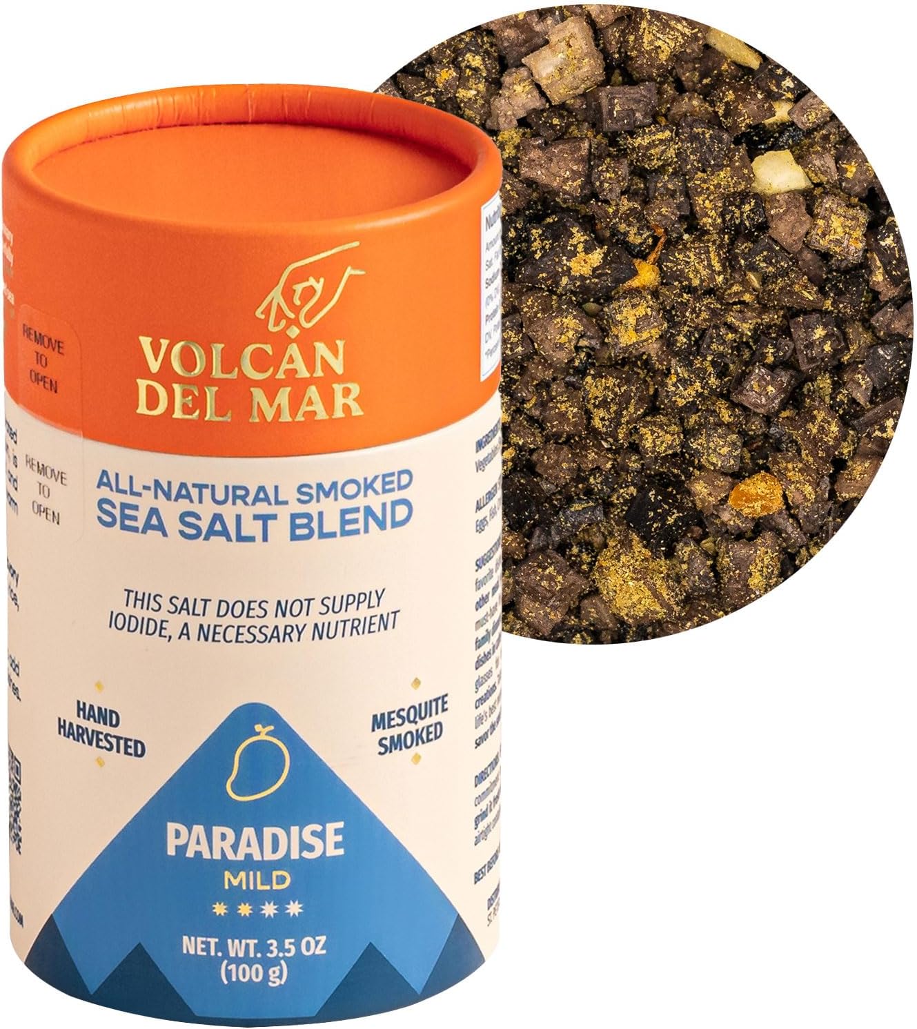 VOLCAN DEL MAR Mesquite Smoked Sea Salt Blend – Unrefined Gourmet Sea Salt Flakes from Mexico – 100% Natural Seasoning for Cooking & Finishing – Paradise (Mild) – 3.5 oz
