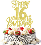 1 PCS Happy 16th Birthday Cake Topper Glitter Cheers to 16 Years Birthday Cake Pick Sixteen Sweet 16 Cake Decoration for Happy 16th Birthday Anniversary Theme Party Decorations Supplies Gold