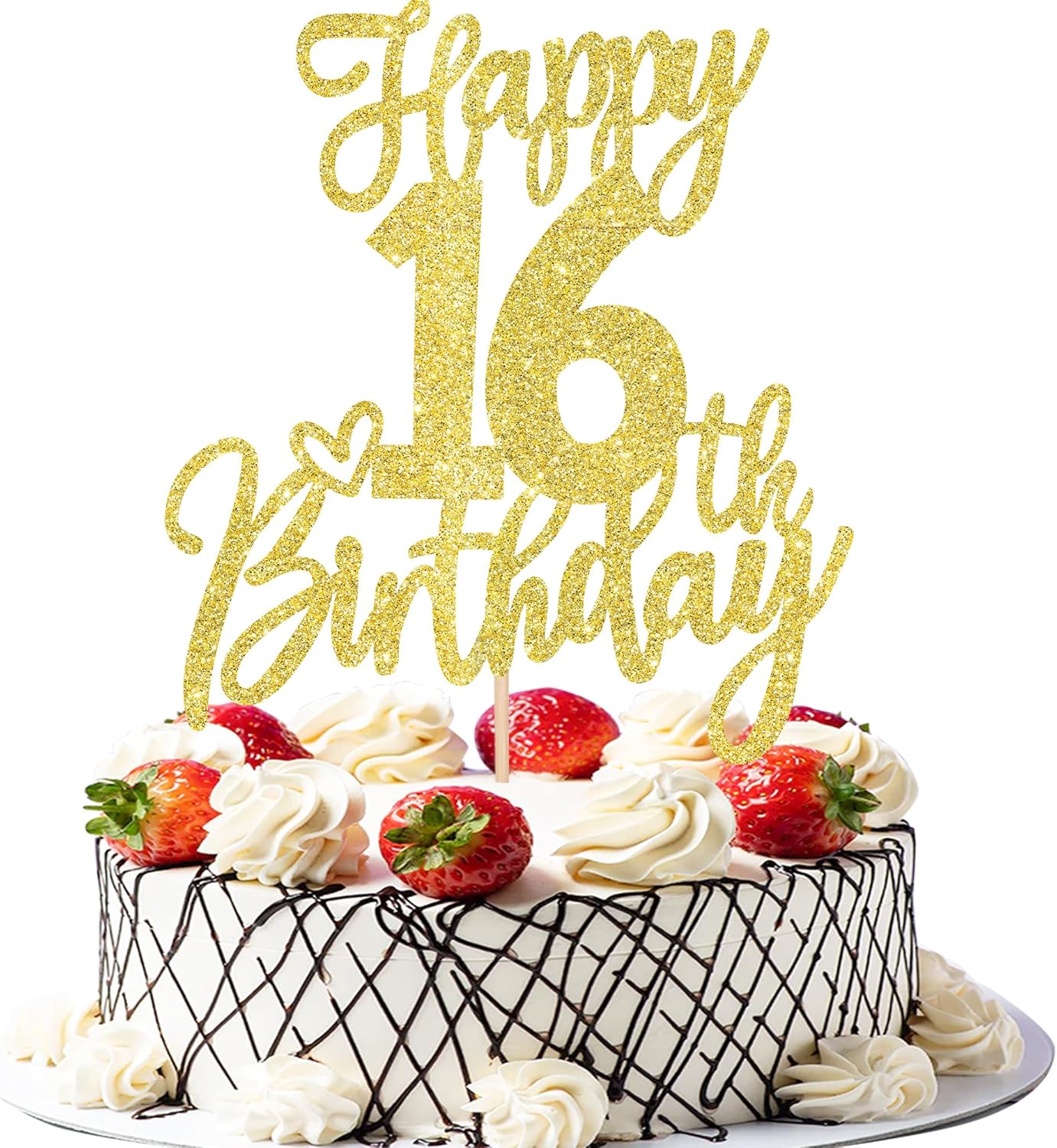 1 PCS Happy 16th Birthday Cake Topper Glitter Cheers to 16 Years Birthday Cake Pick Sixteen Sweet 16 Cake Decoration for Happy 16th Birthday Anniversary Theme Party Decorations Supplies Gold