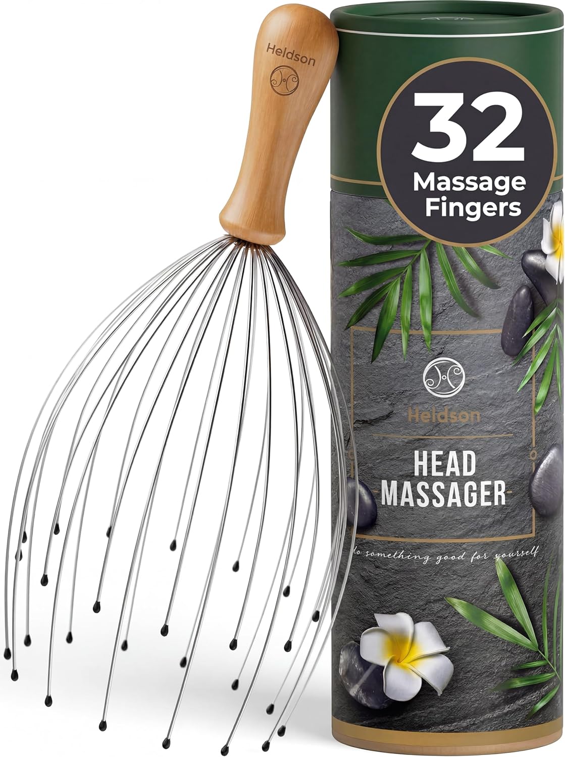 HELDSON® Premium Wire Head Massager Scalp Massage Tool - 32 Fingers Octopus Scratcher - Stress Relax Tickler - Hair Massagers Whisk - Headspa Equipment - Headscratcher Tickle Tools - Gift Men, Women