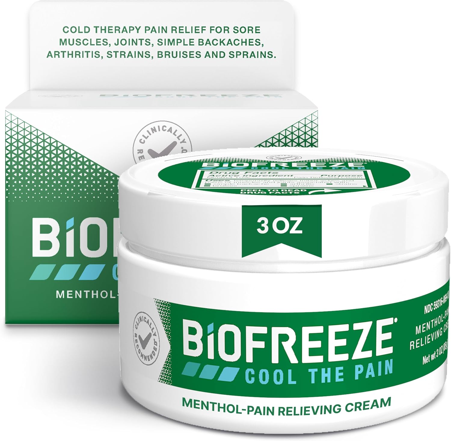 Biofreeze Pain Relief Cream for Knee, Neck, Hip, Joint, Shoulder, & Simple Backache, Arthritis Pain Reliever, Sore Muscle Relief, Cooling Menthol Pain Cream, 3 Oz