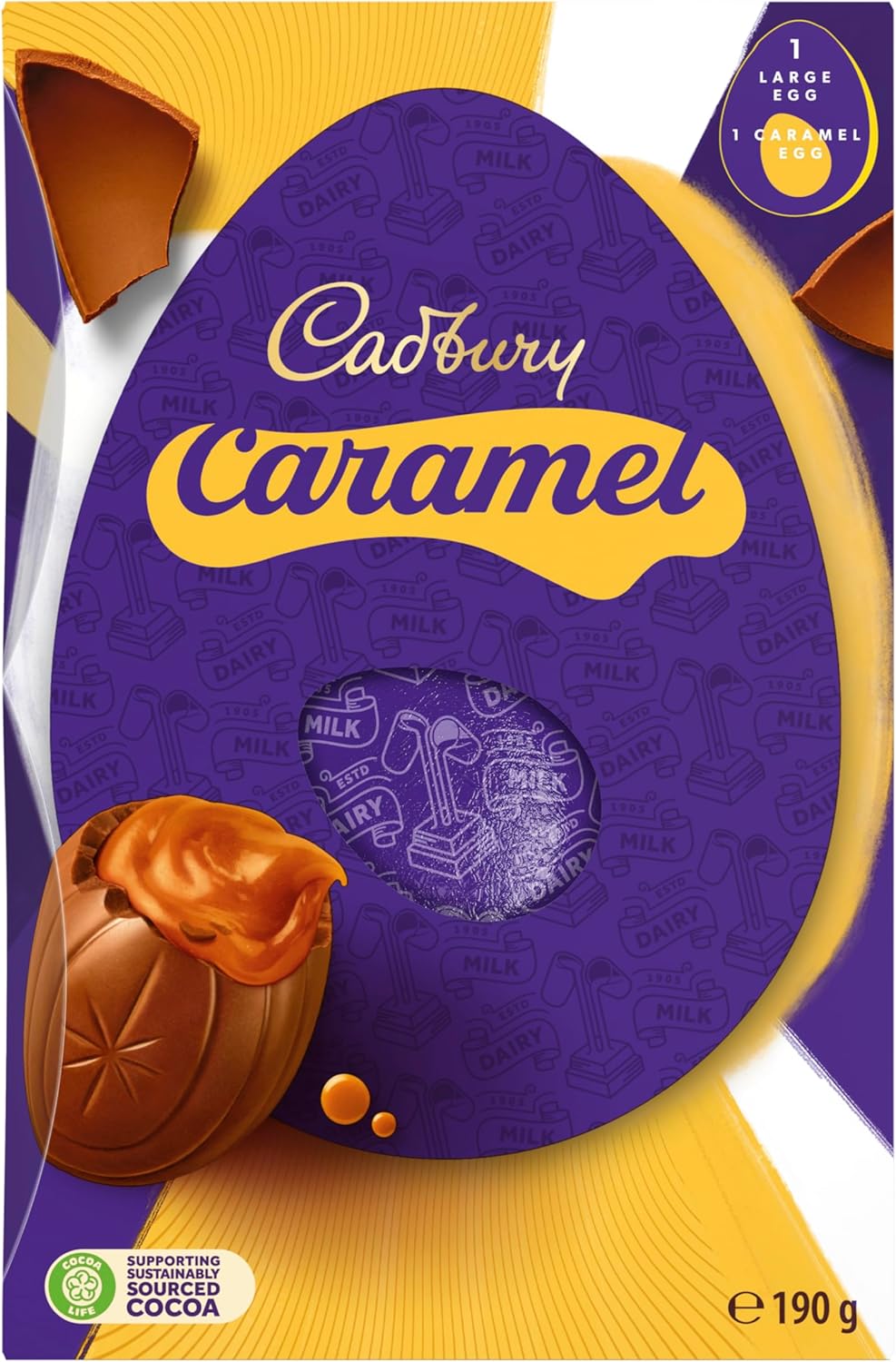 Cadbury Dairy Milk Caramel Chocolate Easter Egg, Includes 1 Large Chocolate Shell and 1 Caramel Egg, Gift for Easter, 190 g (Pack of 1)