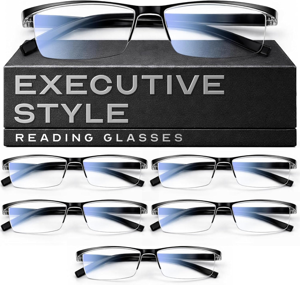 Gaoye 6 pack 2.5 Executive Style Reading Glasses Men - Durable Readers with Blue Light Filtering- Comfortable Fit with TR90 Frames