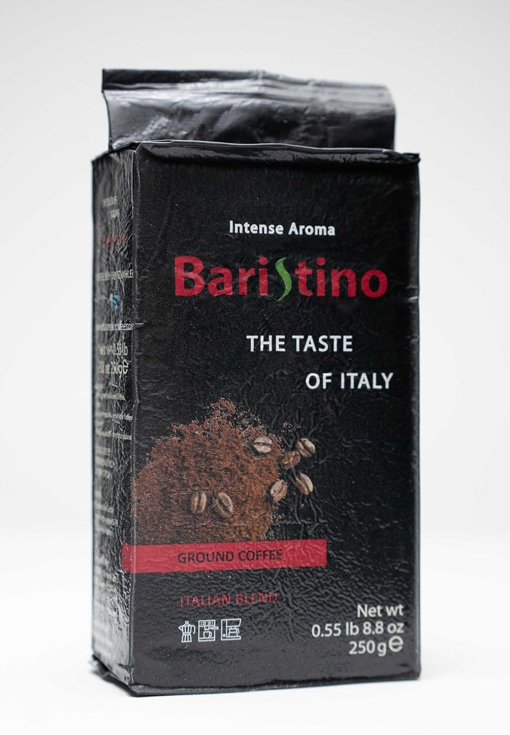 BARISTINO Ground Coffee - Intense Aroma - Italian Espresso Ground with Rich Crema & Smooth Chocolate Finish - Strong Gourmet Coffee .55 lb (8.8 oz 250g)