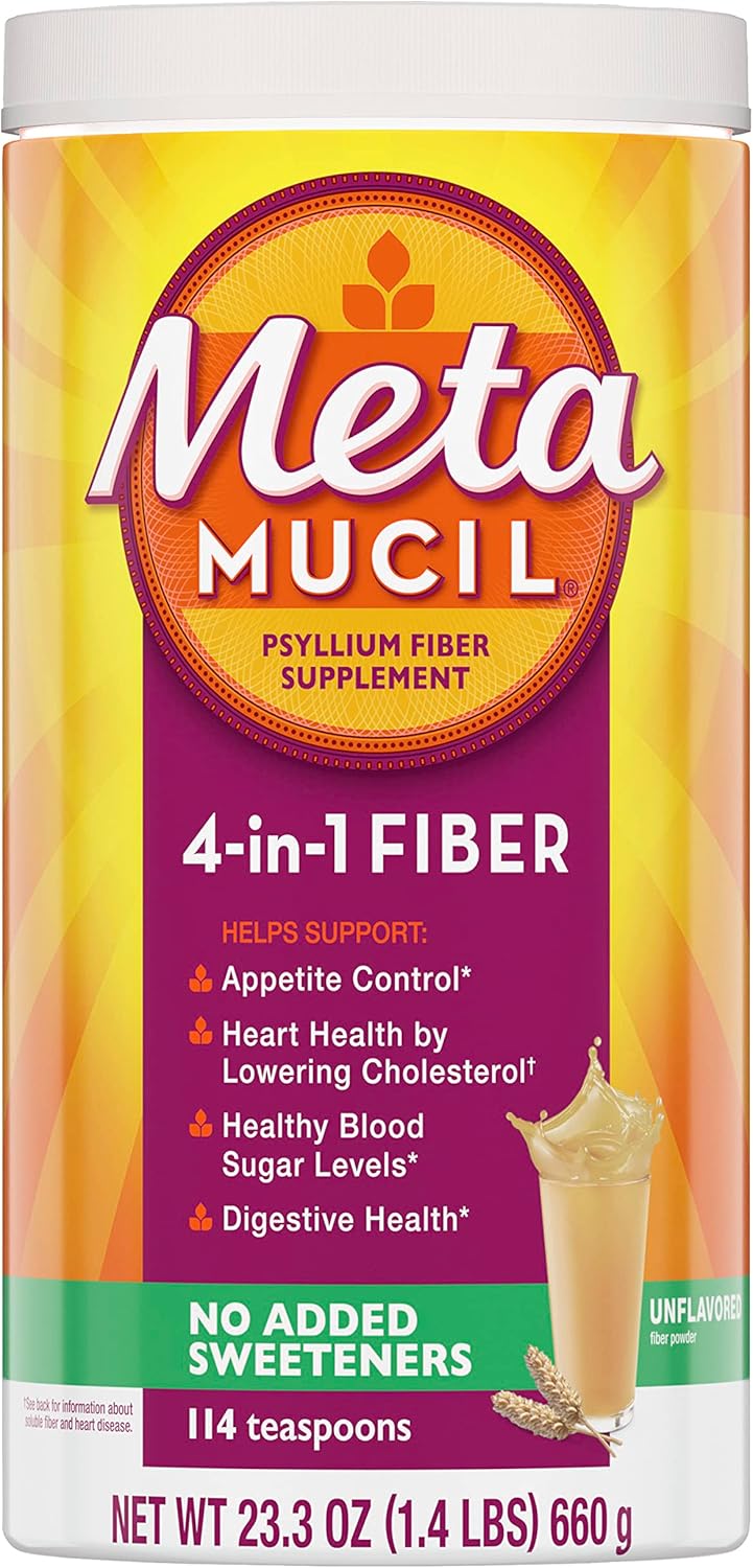 Metamucil, Psyllium Husk Powder, Unflavored with No Added Sweeteners, 114 Servings, 4-in-1 Fiber Supplement, Daily Psyllium Husk Fiber Powder Help Support Digestive Health by Promoting Regularity*