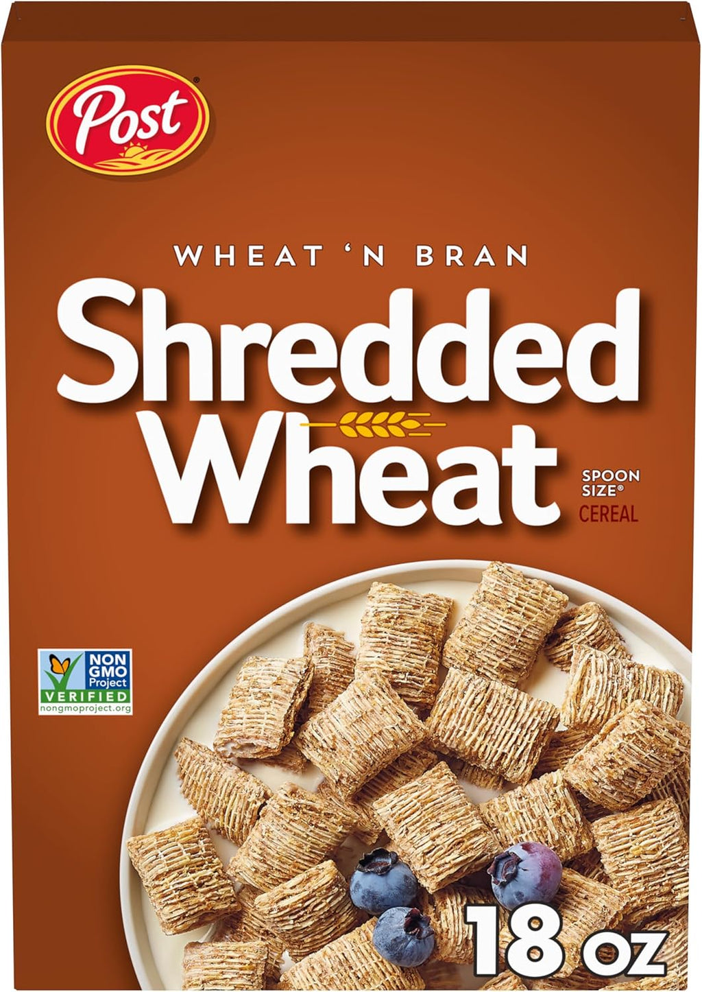 Post Wheat n Bran® Shredded Wheat, Breakfast Cereal, Excellent Source of Fiber, Kosher 18 Ounce – 1 count