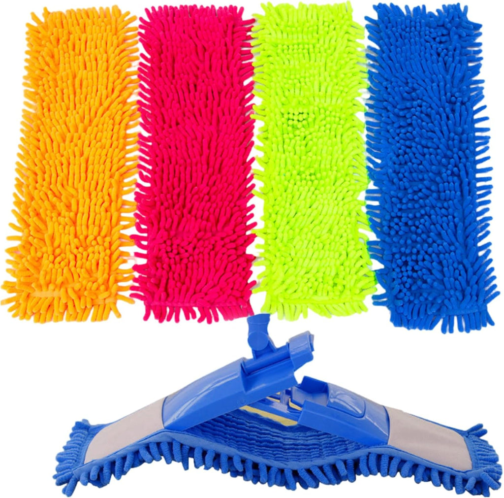 4PCS Chenille Mop Refill Pads, Reusable Microfiber Flat Mop Pads Machine WashableHome Decor